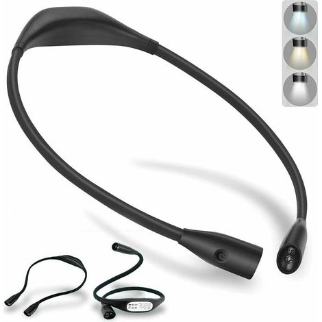Liseuse tour de cou LED rechargeable, liseuse 4 LEDs avec 3 températures de couleur réglables et luminosité réglable, bras flexible, câble USB inclus, pour lire, tricoter, camper (1/4)
