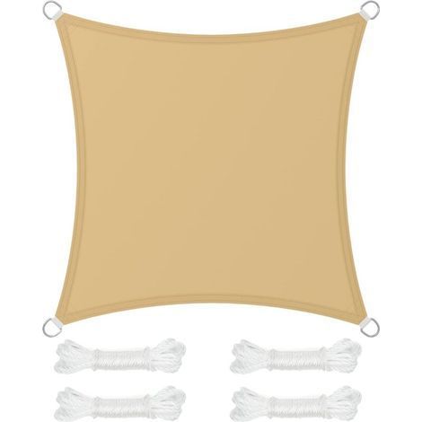 Voile d'Ombrage 3 x 3 m, Hydrofuge Colonne d’Eau de 665 mm, Polyester Anti-déchirure, Protection UV 93%, Terrasse, Jardin, Balcon, Carré, Cordes de 2 m, Jaune Sable (1/5)