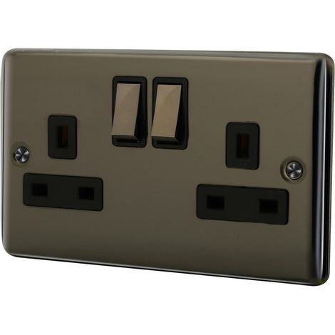 2 Gang 13A Double Pole Switched Socket - Black Nickel (1/2)