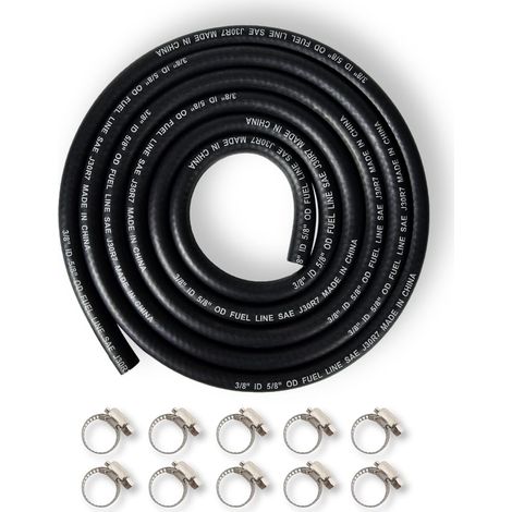 Ø 10 mm Braided Petrol Hose 1.8 m Petrol Hose  For Car Motorcycle Tractor Engine Small 10 mm Inner Diameter Fuel Hose + 10 Piece Hose Clamps (1/5)