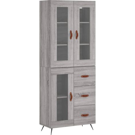Buffet bahut commode armoire meuble de rangement organisateur cuisine salle de séjour salon haut sonoma 69,5 x 34 x 180 cm bois d'ingénierie gris