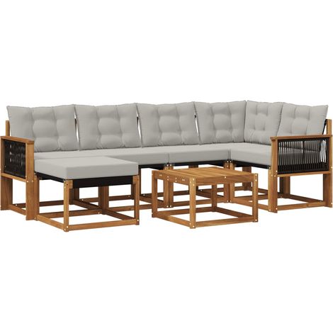 Outdoor Sofa Set with Cushion 7 pcs Natural and Light Grey vidaXL