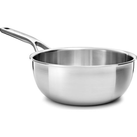 KitchenAid MultiPly 3PLY Padella da Chef in Acciaio Inox senza PFAS, 20 cm/2,36 L Triply, Multiclad, Induzione, Forno fino a 220°C, Lavastoviglie, Argento (1/5)