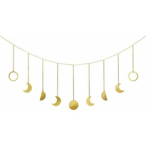 Moon Phase Garland with Chains Boho Gold Shining Phase Wall Hanging Ornaments Holiday Moon Hang Art Room Decor for Bedroom Living Room Apartment Dorm Nursery Home Office, Gold (1/5)