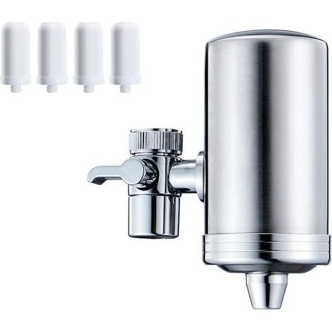 Filtre à Eau de Robinet en Acier Inoxydable, Filtration Eau Robinet avec 4 Filtres Inclus, en Deux Modes D'évacuation, Réduit le Chlore Métaux lourds (1/5)