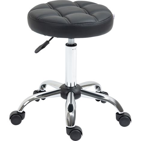 Tabouret pivotant rond à roulettes noir réglable hauteur simili cuir