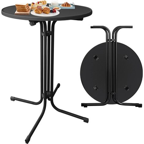 Ø 80 cm Stehtisch Klappbar Bartisch Gastronomie Rund Klapptisch Spanplatte-Tischplatte Bistrotisch aus kühnes Metall Wetter-Hitzebeständig Gartentisch Outdoor&Indoor, Schwarz NAIZY (1/5)