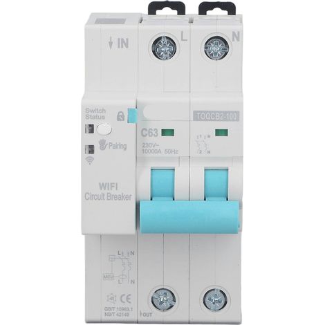 Disjoncteur intelligent 2P 63A sans fil avec télécommande et mesure 145-295V, interrupteur WiFi pour tableau électrique. (1/5)