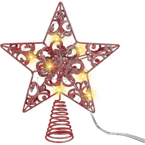 Glitzernder Weihnachtsbaumspitzen-Stern mit LED-Lichtern, 25 cm Durchmesser, für drinnen und draußen (1/5)