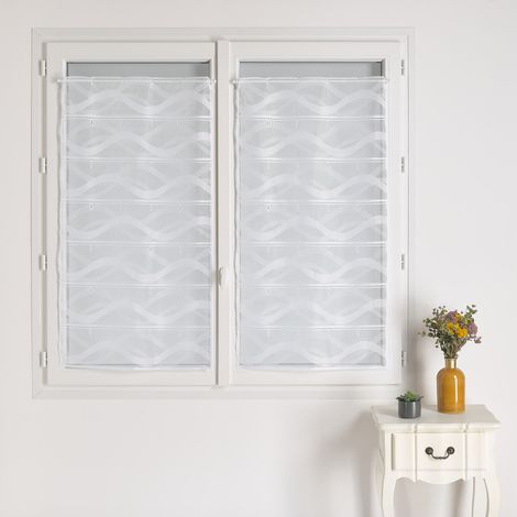 Voilage modulable en maille motif vague blanc 60x220 cm – 100% polyester léger et résistant – Pour décoration intérieure moderne