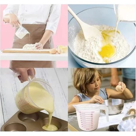 3 PCS Verre Doseur, Mesurer en Plastique (1000ml,500ml,250ml) Tasse à Mesurer Graduée avec Poignée,Mesurer de Cuisine et de (1/4)