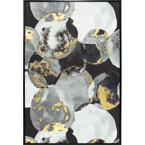 Cuadro enmarcado con un diseño abstracto en tonos blancos, negros y dorados 92x62cm
