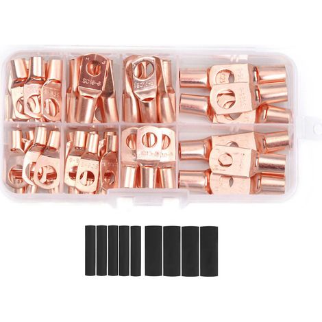 Lot de 60 cosses à souder en cuivre pour batterie, connecteurs à œillet, avec 80 gaines thermorétractables, kit assortiment AC/DC (1/5)