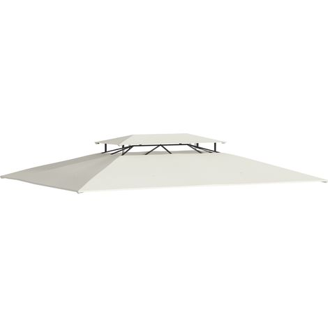 Toit de rechange beige 4x3 m pour tonnelle 2 niveaux respirant avec 8 trous de drainage, accessoire jardin design sobre pour abri pratique et durable