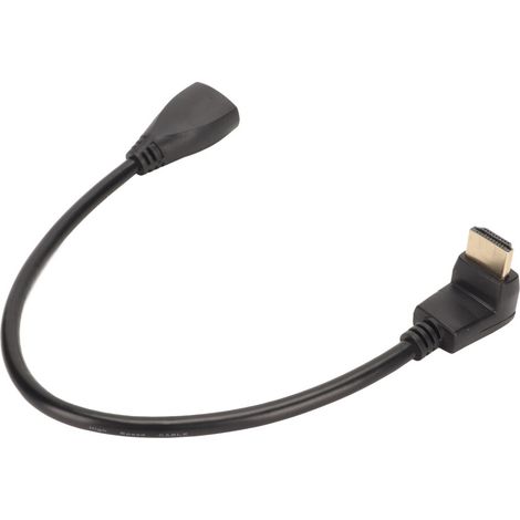 Hochwertiges HDMI-Verlängerungskabel mit 90-Grad-Winkelsteckern (männlich/weiblich), ausgestattet mit einem High-Speed-Ethernet-Kanal und universell kompatibel mit Ultra-High-Definition-Displays.