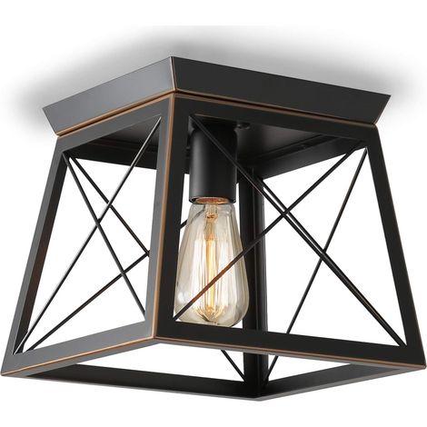 ZOLGINAH Plafonnier Industriel Base E27, Moderne Lustre en Métal Luminaire Lamp Interieur, Plafonnier pour Chambre Salle à Manger Couloir, Noir Sans Ampoule Noir & Or (1/5)