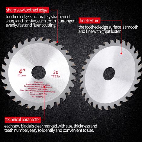 4-Zoll-Kreissägeblatt aus Hartmetall mit 30 Zähnen für Holz- und Aluminiumbearbeitung (1/5)