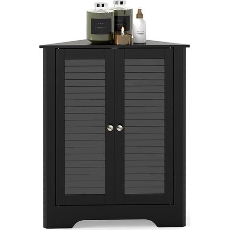 COSTWAY Mobile Angolare, Armadietto ad Angolo con 3 Livelli Ripiani, con 2 Ante e Ripiano Regolabile in Altezza, per Bagno, Ingresso, Soggiorno, Camera da Letto (Nero) (1/5)