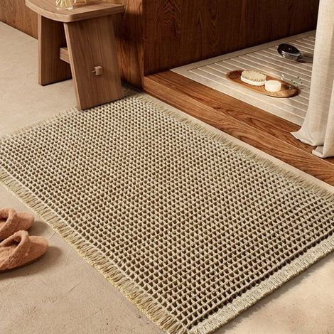 Tapis de sol absorbant l'humidité, texture gaufrée 3D, bordure à franges, antidérapant, double couche, absorption supérieure, (1/4)