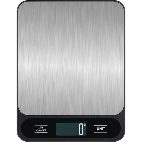 Balance de cuisine numérique 10 kg en acier inoxydable, avec fonction tare, haute précision de 1 g/0,1 oz, facile à nettoyer, sans piles. (1/5)