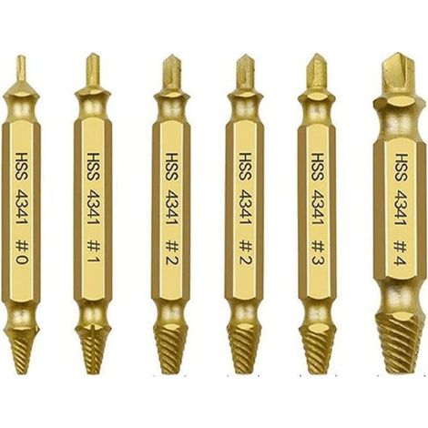 Lntyq 6pcs Kit d'extraction de vis endommagées, extracteur de vis dénudées, extracteur de titane de fil cassé, outils d'entretien de goujon, outil de retrait de vis, extracteur de boulon cassé et (1/4)