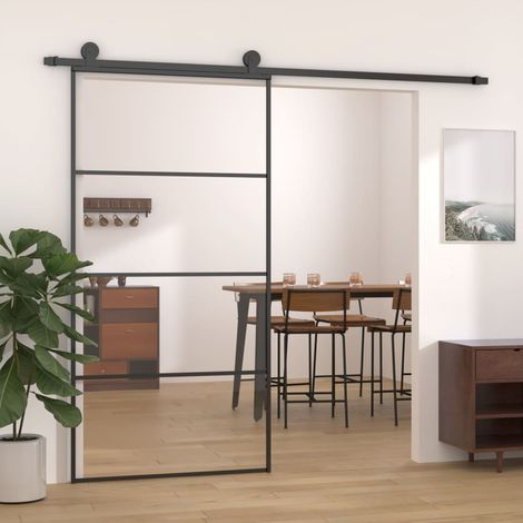 INLIFE Porte coulissante Aluminium et verre ESG 102,5x205 cm Noir (1/5)