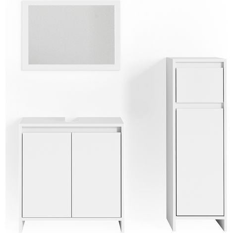 Set mobili bagno Emma, Bianco, 3 parti, con mobile midi, Vicco