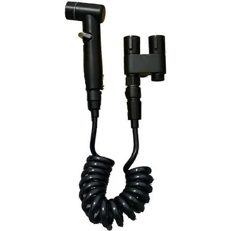 Bidet portable pour toilettes domestiques en acier inoxydable, double sortie, vanne d'angle, buse de chasse d'eau sous pression, noir (1/5)