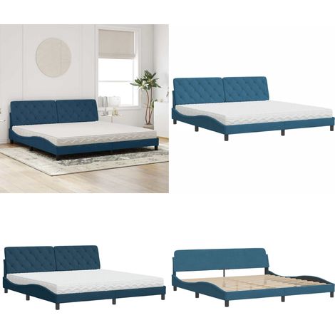 Lit avec matelas bleu 200x200 cm velours - Matelas en mousse - Velours (1/5)