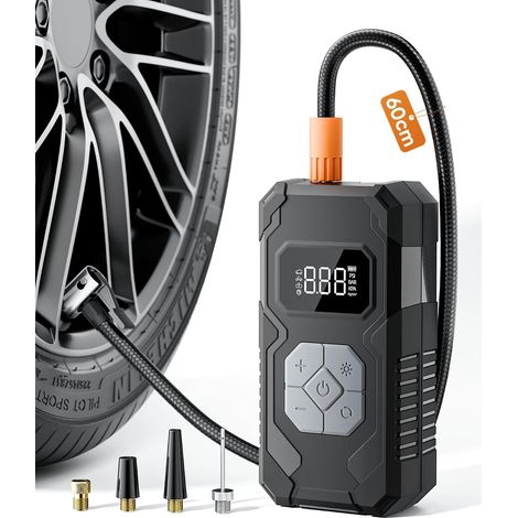 Gonfleur Pneus Voiture, Compresseur à Air Portatif sans Fil, 150 PSI (10,3 Bar), Pompe À Velo Électrique, Arrêt Automatique, LED, avec Tuyau de 60 cm, Noir (1/5)