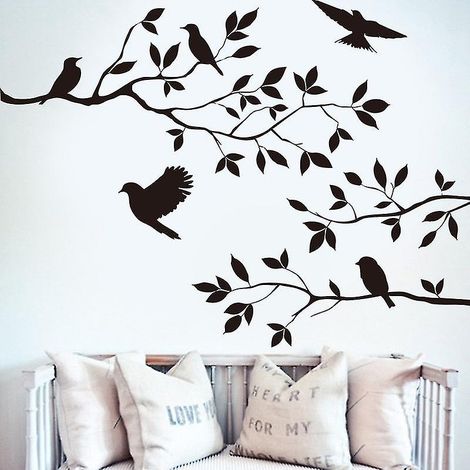 Sticker mural amovible arbre et oiseau, en vinyle, pour décoration intérieure à faire soi-même (1/5)