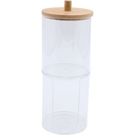 Cleafe - Organizer 2 Piani Porta Cotton Fioc Dischetti Struccanti Trasparente Coperchio Legno 10823 - (1/3)