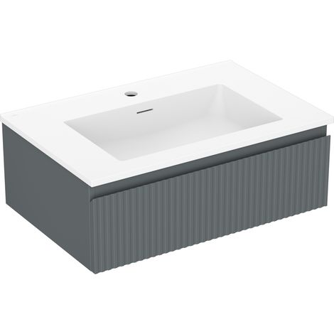 Mexen Rivel mobiletto da bagno 70 cm con lavabo Otis, 1 cassetto, scanalato, grafite opaco/bianco opaco (1/5)