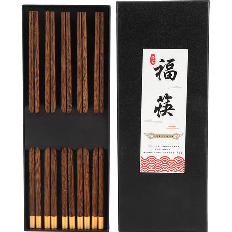 5 Pairs Chinese Style Wooden Chopsticks Set Safe Handcrafted Tableware Gift for Family FriendsWenge (1/5)