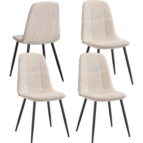 VASAGLE Sedie da Pranzo, Set di 4, Struttura in Metallo, Piedini Regolabili, Facile da pulire, Sedie Imbottite da Cucina, Tessuto Ciniglia, PU con Motivi di Ghiacciai, Bianco Crema KDC188W01 (1/5)