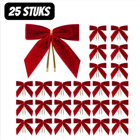 Lot de 25 nœuds décoratifs en velours pour sapin de Noël et emballage cadeau, décoration intérieure, rouge (1/5)