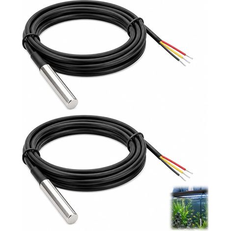 2 Pièces Sondes Température pour DS-18b20 Étanches, Capteur 1-Wire, Étanche avec Sonde Inox 1 m, Plage -55°C à +125°C, et Projets IoT (1/5)