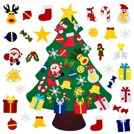 Sapin de Noël en feutrine pour enfants avec 30 accessoires 100 cm pour décoration et activités créatives (1/5)