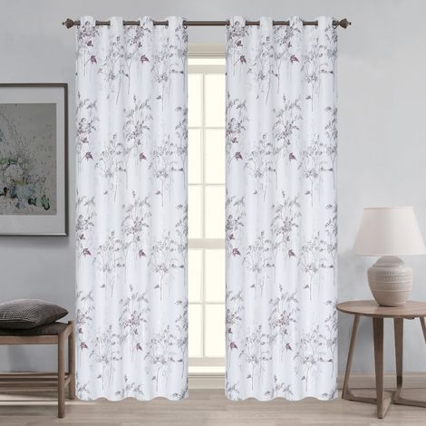 Paire de de rideaux occultants à œillets motif végétal Prune 140x260 cm (1/2)