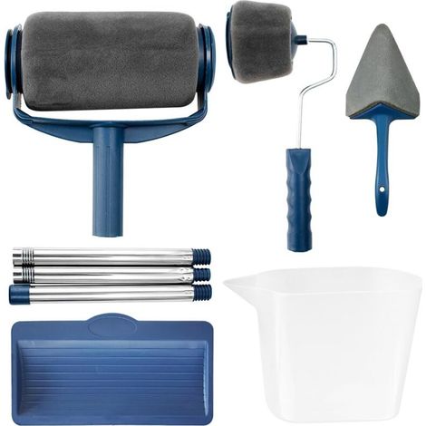 Hochwertiges Farbroller-Set, Farbroller mit ausziehbarem Pinsel, Farbwanne, Farbrollen, Rührstab, Anti-Tropf-System, multifunktionales Farbset