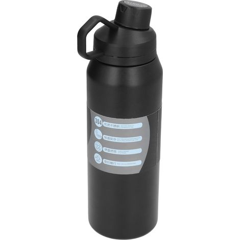 1000 ml isolierte Edelstahl-Sporttrinkflasche, schwarze Trinkflasche mit Flaschenöffnerverschluss, Thermobecher zum Klettern und für unterwegs Kaffee (1/5)