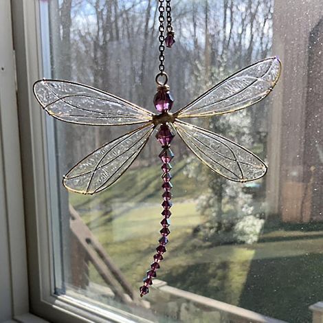 Pendentif libellule suspendu en verre, attrape-soleil, créateur d'arc-en-ciel, ornement décoratif (1/5)
