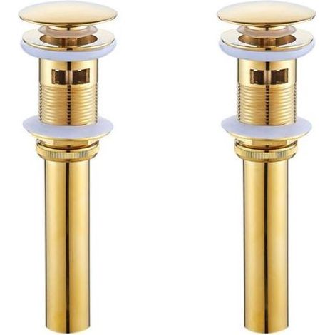 2pcs Messing Bonde de Lavabo Doré Bonde de Lavabo avec Trop Plein Bonde de Lavabo Pop Up(A) (1/5)