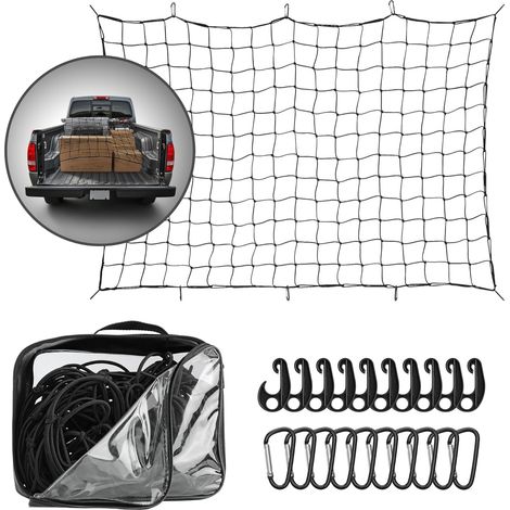 Red para remolque de coche (182,88 x 121,92 cm) - Red de látex extensible con 12 mosquetones, 12 ganchos y bolsa de transporte - Accesorio para remolque de equipaje de SUV, barco (1/5)