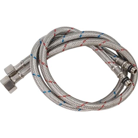 Set of 2 flexible 304 stainless steel connectors for braided garden hose for kitchen sink mixer tap - Leak-proof and rust-resistant fittings with 1/2" BSP nuts (60 cm) (1/5)