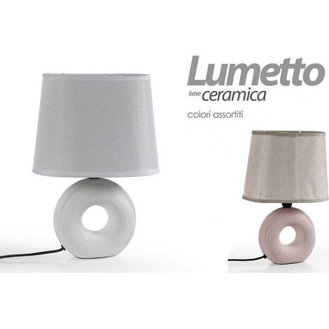 Trade Shop - Lampada Lumetto Abat Jour Ceramica Tavolo Comodino E14 60w Design 26x10cm 793820 - (1/3)