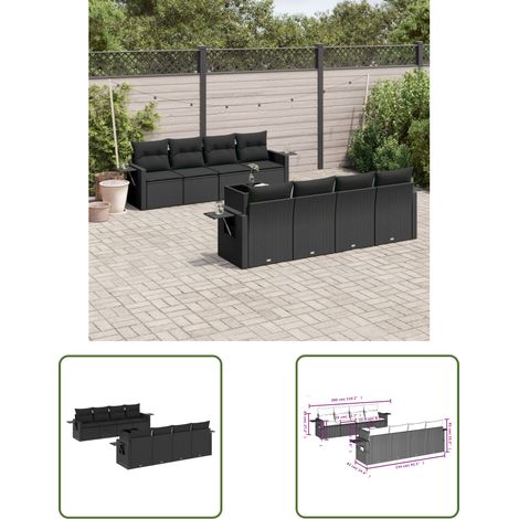 The Living Store 9-tlg. Garten-Sofagarnitur mit Kissen Schwarz Poly Rattan - Gartenmöbel - Sofasatz - Rattan Möbel - Outdoor Furniture - Gartengeräte (1/3)