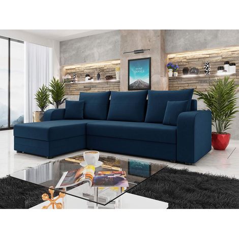 Harvey - canapé d'angle réversible 4 places convertible avec coffre en velours - bleu marine (1/5)