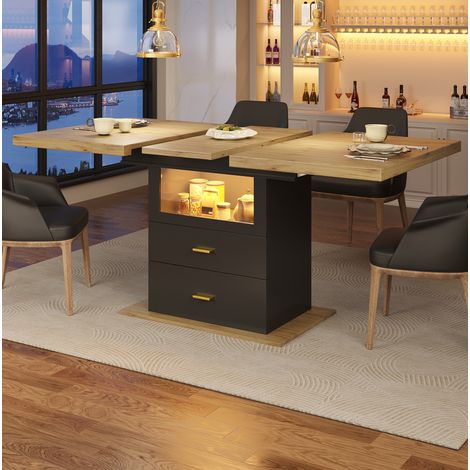 MEUBLIV Tavolo da pranzo allungabile 140x80x75 cm effetto legno e nero con LED e cassetti (1/5)