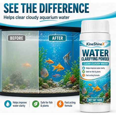 KineShineX Wasserreinigungspulver für Aquarien verbessert die Wassertrübung, ohne Fische und Kräuter zu schädigen. (1/5)